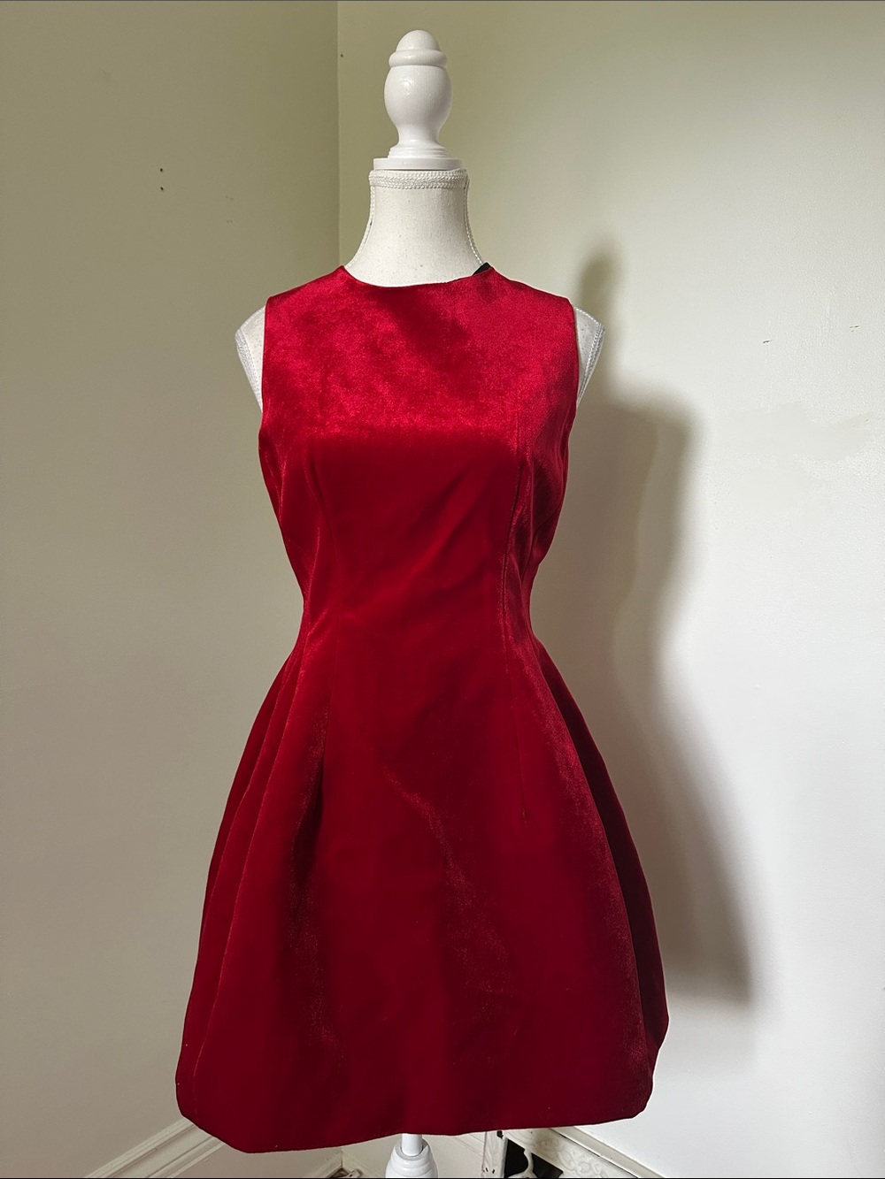 ZARA Red Velvet Holiday Party Glam Sleeveless Voluminous Tulip Mini Dress XS
